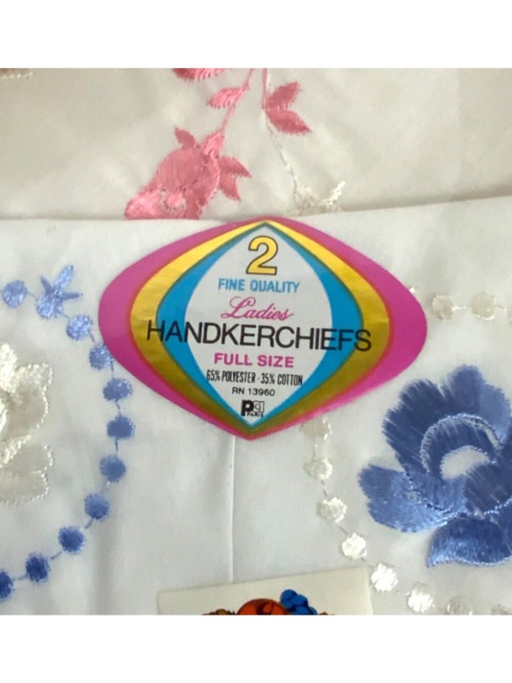 Vintage Fruit Of The Loom Ladies Embroidered Handkerchiefs Set Of 2 Cotton Blend - Picture 3 of 4